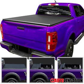 Autozensation 841808198717 Fit 2019-2024 Ford Ranger 5ft 60 Inch Soft Roll-up Truck Bed Tonneau Cover With Lamp
