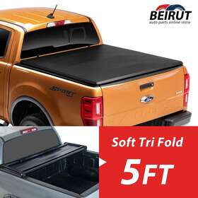 Beirut 774461644379 5ft Bed Soft Tri Fold Tonneau Cover For 2019-2022 Ford Ranger Truck Vinyl