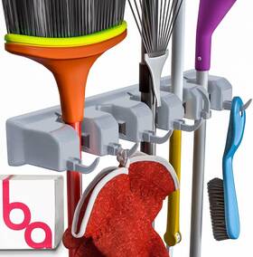 Berry Ave 850004486948 Broom Holder And Wall Mount Garden Tool Organizer- 2 Pack Grey
