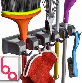 B07rwzq56v Berry Ave Extra Grip Mop And Broom Holder Wall Mount - Hanging Garden 2 Pack Black