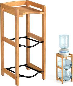 Betseo 737214788027 5 Gallon Water Jug Holder With Top Shelves Natural Solid Wood Color