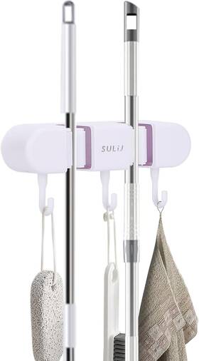 Sbj-23dgnw711 Bntyok Broom Holder With 2 Slots And 3 Hooks Heavy Duty Garden Tool Organizer White