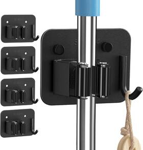 Zh01-back Brand Xcixci 4 Pack Mop And Broom Holder Wall Mount - Stainless Steel C-black