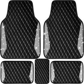 Jd606pu-ab0-dt5 Branded Bling Leather Car Front And Rear 5pcs Black White Diamond