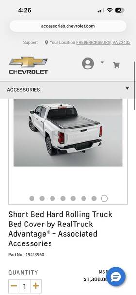 19433960 Chevrolet Colorado Short Bed Hard Roll Up Tonneau Cover 2014-2024