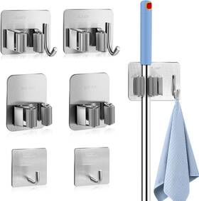 Zwd-dt-us-0186 Daily Treasures 6 Pcs Stainless Steel Broom Holder Wall Mount Self Silver
