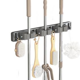 Szj-mcly-01 Dancepanda Mop And Broom Holder Wall Mount Command Hanger Brown Silver
