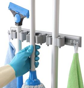 3632a Drdirt 3632a/bn Broom Holder Wall Mount Durable Aluminum Mop 3 Grippers 4 Hooks Grey
