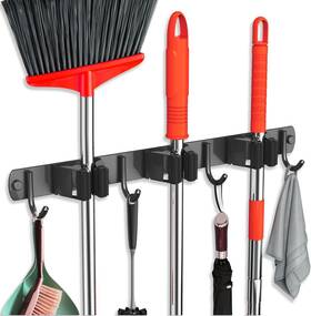 Fbh0304s Fodarsai Mop And Broom Holder Wall Mount Upgraded Hanger 3racks 4hooks Black