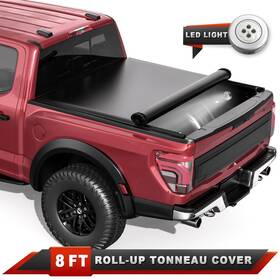 120sc244105 Freeauto Soft Roll Up 8ft Tonneau Cover With Led For 2009-2014 Ford F-150 F150 Long Bed