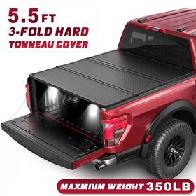 Freeauto 120sc2m042101 5.5ft 3-fold Hard Tonneau Cover For 2015-2026 Ford F150 F-150 With Lamp Waterproof