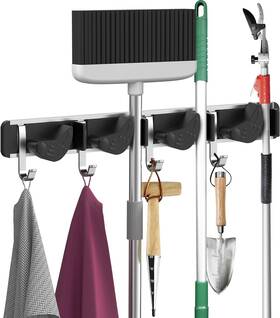 Garlwolex 714855180588 Metal Mop Broom Holder Wall Mount - 4 Slot Tool Organizer G011-1pack Black