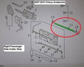20787413 General Motors 07-13 Avalanche Escalade Ext Right Rear Bed Gutter Strip Rubber Seal