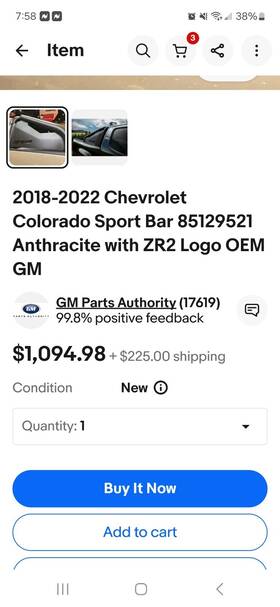 85129521 General Motors 2018-2022 Chevrolet Colorado Sport Bar Anthracite With Zr2 Logo Oem Gm