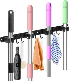 Gkbh-bk-01 Guukar Mop Broom Holder Wall Mount Black Stainless Steel Tool Storage Black-1 Pack