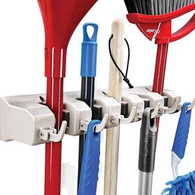 6-hooks Home It 5156027 Home-it Mop And Broom Holder Wall Mount Garden 5-position Off-white