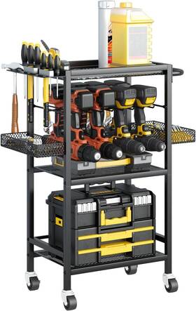 Pt001 Husfitly Power Tool Organizer Cart With Wheels Garage Shelf Drill Holders Black
