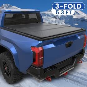 4296bm042302 Jupiterauto 5.3 Ft Hard Tonneau Cover For 2005-2010 Dodge Dakota 3-fold Truck Bed With Lamp