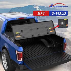4296bm042303 Jupiterauto 5ft 3-fold Hard Tonneau Cover Truck Bed For 2020-2025 Jeep Gladiator Jt With Lamp