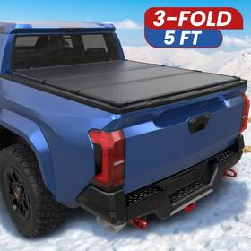 4296bm042404 Jupiterauto 5ft Hard Tonneau Cover Tri-fold For 2016-2024 Toyota Tacoma Truck Bed With Lamp