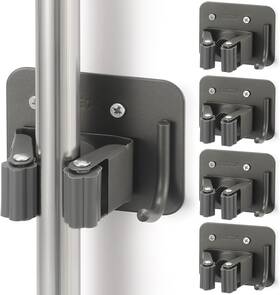 Klebv 603134798012 Broom Holder Wall Mount Screw Drilling Sturdy Heavy Duty Stainless Gery