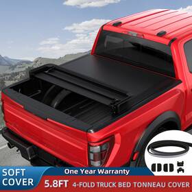 M32301k Longhongauto 5.7/5.8ft 4fold Soft Truck Bed Tonneau Cover For 2009-2025 Dodge Ram With Led