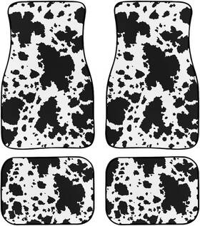 Qichefloormatfba.44 Lonsant Cow Print Car Floor Mats Set Of 4 Rustic Spotted Milk Fur Texture Black
