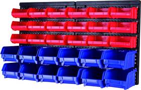 80694 Maxworks 30-bin Wall Mount Parts Rack/storage For 30 Bin Blue And Red
