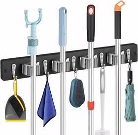 5hooks Mg Rack Yf 720047527284 Mop And Broom Holder Wall Mount-rustic Wood Hanger Black-4slots/5hooks