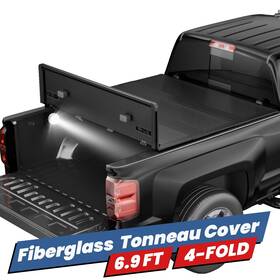 25m04224702f Motorsportplus 6.9ft 4-fold Frp Hard Tonneau Cover For 19-25 Chevy Silverado Sierra 2500 3500hd