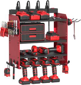 Pot002 Okchild Power Tool Organizer With Charging Station Wall Mount Garage 4 Layer Red