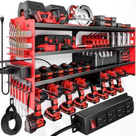 Pokipo 753474101536 Large Power Tool Organizer Wall Mount With Station Red
