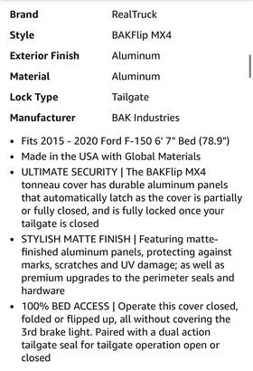 Bas00318 Real Truck Tonneau Cover Realtruck Bakflip Mx4 Fits 2015-2020 Ford F-150