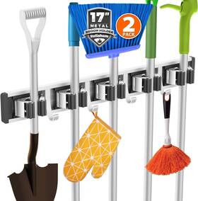 5r4h Reliahom 712215987990 2 Pack Broom Holder Wall Mount Mop And Hanger Black