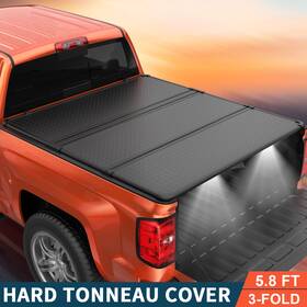 915jm042301 Smotorparts 5.8ft Hard Tonneau Cover Tri-fold For 2009-2025 Ram 1500 Truck Bed With Led Lamps