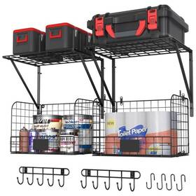 Daou-ckgj03 Threehio 2 Pack Garage Shelves Wall Mounted With Wire Baskets Heavy Duty Black