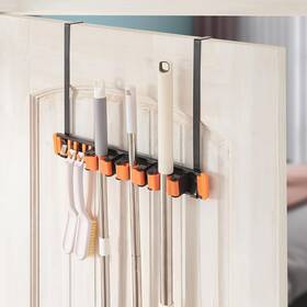 Unjumbly 850035604571 Broom Holder Wall Mount Drilling Free Orange - With Over Door Hooks