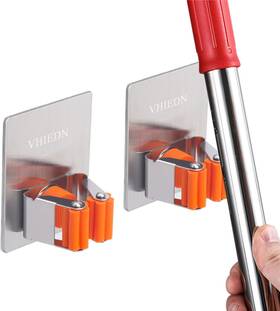 Vhiedn 783926291881 Broom And Mop Holder Wall Mounted Stainless Steel Orange 2 Pack