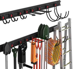 W133308 Workpro Garage Organization Garden Tool Rack Holder 64-inch 4 Rails With 8 Heavy Duty