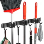 Fodarsai Mop And Broom Holder Wall Mount, Upgraded 3RACKS 4HOOKS, Black. Fixed Price $17.99.