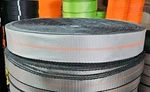 300' Roll Of 3" Silver W/ Orange Center Stitching, Black Edging Tie Down Webbing. Fixed Price $76.89.