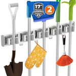 Reliahom Broom Holder Wall Mount, 2 Pack 5 Racks With 4 Hooks Silver - Mop St.... Fixed Price $31.97.