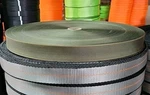 300' Roll Of 1-23/32" Olive W/ Gold Edging Tie Down Webbing (1 Splice) Av New!. Fixed Price $42.89.