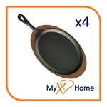 9" X 7" Oval Cast Iron Fajita With Handle & Wooden Base (4 Skillets). Fixed Price $128.09.