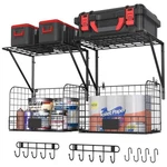Threehio 2 Pack Garage Shelves Wall Mounted With Wire Baskets, Heavy Duty Gar.... Fixed Price $56.25.