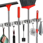 Fodarsai Mop And Broom Holder Wall Mount, Upgraded 4RACKS 5HOOKS, Silver. Fixed Price $26.31.