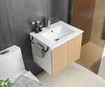 24IN Wall-mount Floating Vanity Combo White/yellow W/ Black Towel Rack. Fixed Price $209.00.