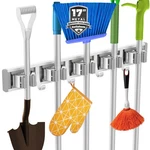 Reliahom Broom Holder Wall Mount, 5 Racks With 4 Hooks Silver - Mop Storage T.... Fixed Price $16.58.