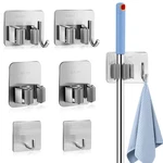 Daily Treasures 6 Pcs Stainless Steel Broom Holder Wall Mount Self Adhesive (.... Fixed Price $19.86.