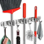 Fodarsai Mop And Broom Holder Wall Mount, Upgraded 3RACKS 4HOOKS, Silver. Fixed Price $14.76.